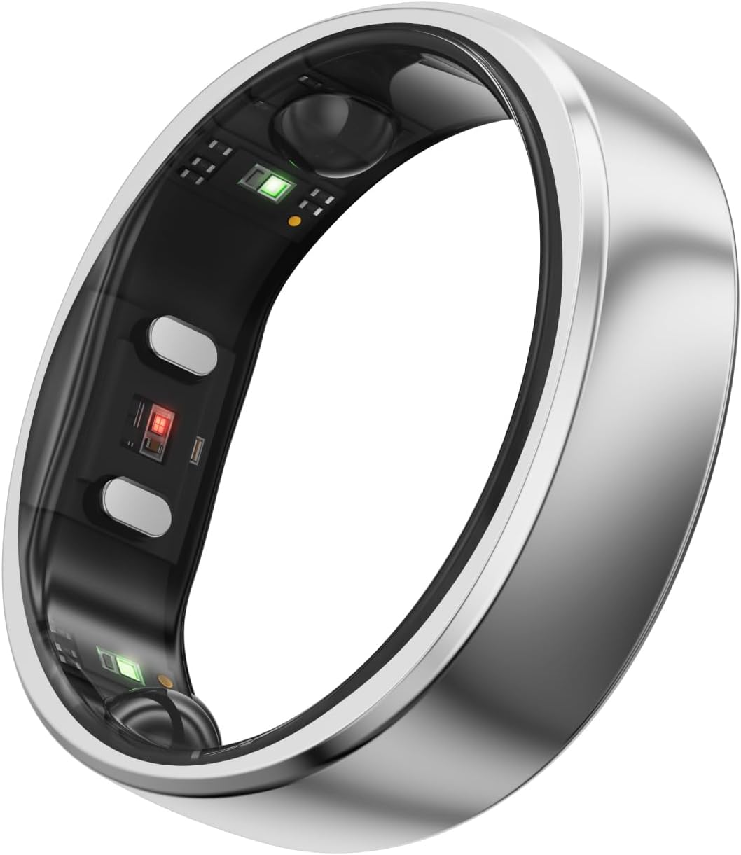 RingConn Gen 2 Smart Ring, No App Subscription, 12-Day Battery Life, Stress/Heart Rate/Women's Health Tracker, Android & iOS Compatible (Silver, Size 14)